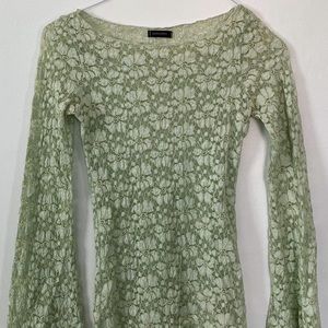 Vintage bell sleeve boatneck sheer long sleeve top